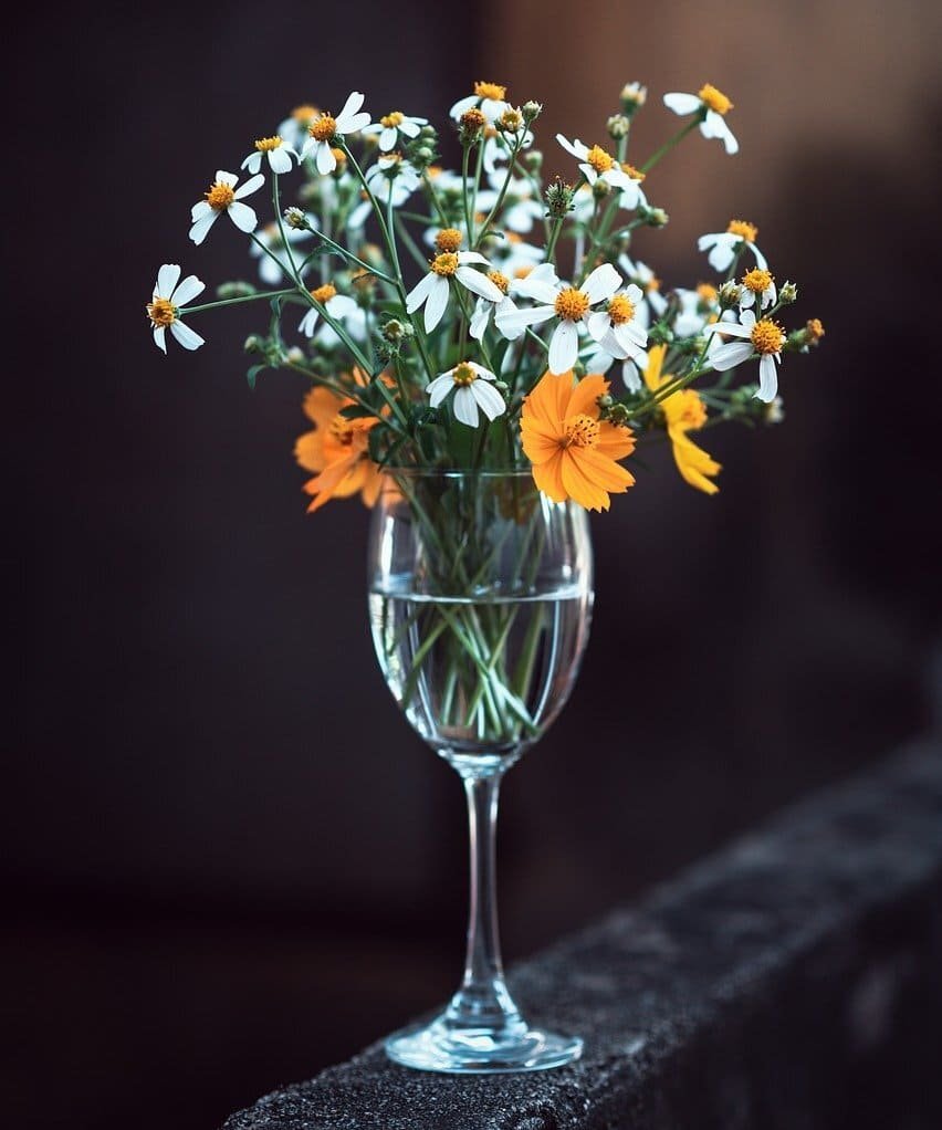 Arreglo de flores en una copa composición artística